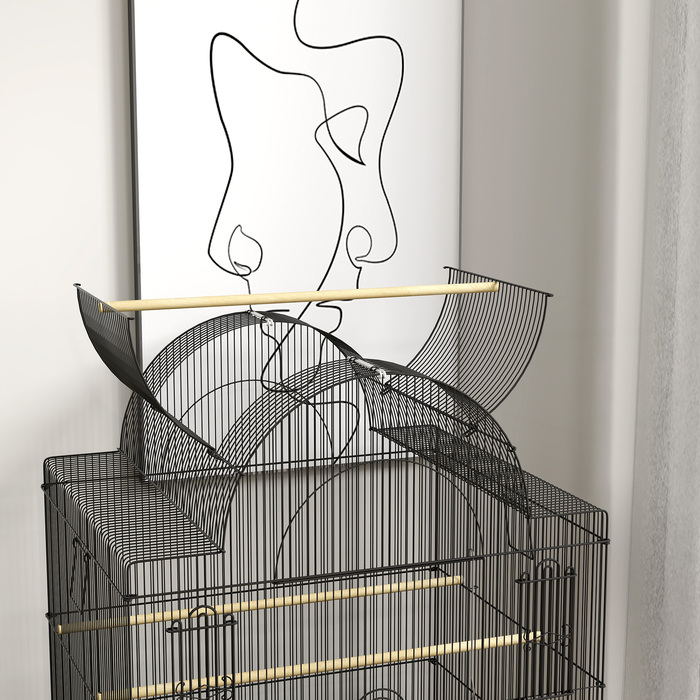 PawHut Birdcage Велика клітка для папуги з піддоном, лоток, станція для годування, шпаківня з коліщатками для канарок, сталь 63 x 53 x 144 см Чорний | Аосом