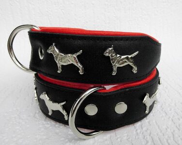 Шкіряний нашийник Bullterrier для собак, 33-41 см, 45 мм, чорний/коричневий/червоний