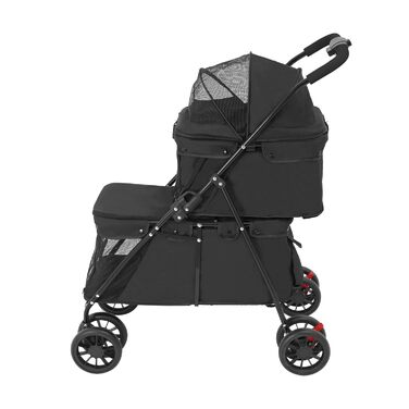 Двоповерховий візок для собак, складаний візок для котів з ременями безпеки, гальмами, вантажопідйомність 15 кг на кожному поверсі, для собак та котів середніх та маленьких порід, чорний