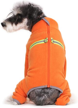 Зимовий одяг для маленьких собак: теплий зимовий костюм-піжама з флісу з блискавкою (Оранжевий, розмір L)