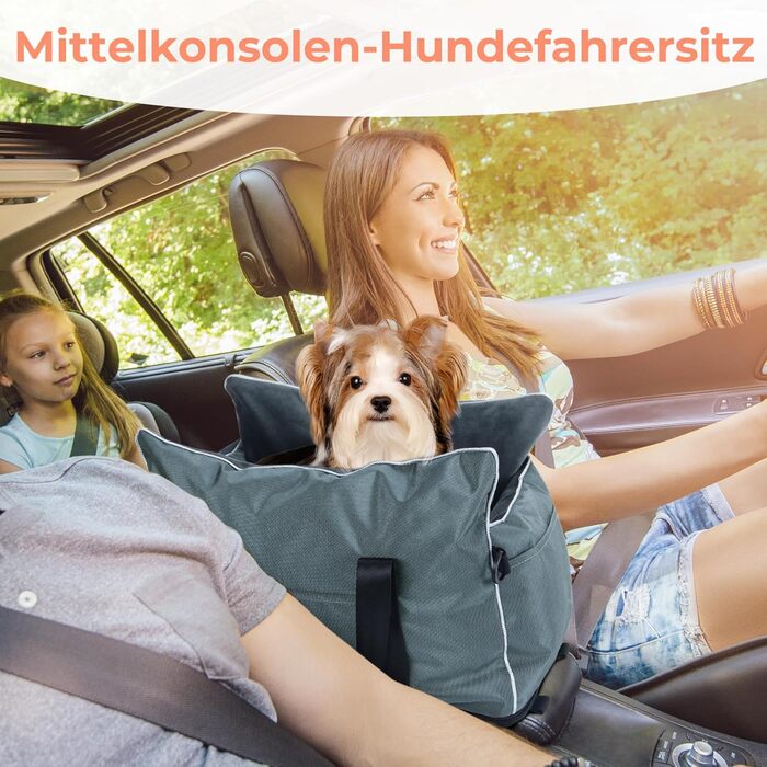 Автокрісло для маленьких собак та котів, кріплення на середню консоль, знімний, можна прати, з хутром, для цуценят, м'яке, тепле, сіре, маленьке