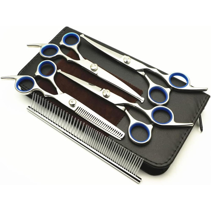Набір ножиць для грумінгу собак 6 дюймів з безпечними закругленими кінцями, для вирівнювання та стрижки шерсті собак та котів, (5 шт.) з шкіряним чохлом