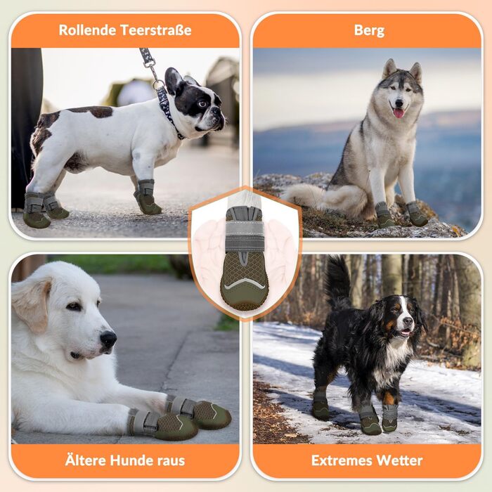 Взуття для собак, захист лап, 2 шт. Дихаючі човники для собак з неслизькою підошвою та світловідбиваючим кріпленням для малих, середніх та великих собак, для спорту на відкритому повітрі (Чорний, розмір 8)