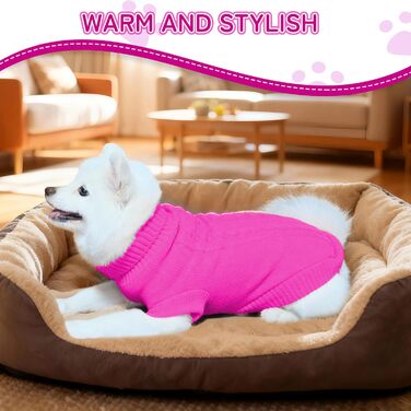 Вовняний пуловер для собак з коміром-горловиною, теплий та м'який, зимовий одяг для собак та котів, червоний, розмір M (12', 14', Рожево-червоний)