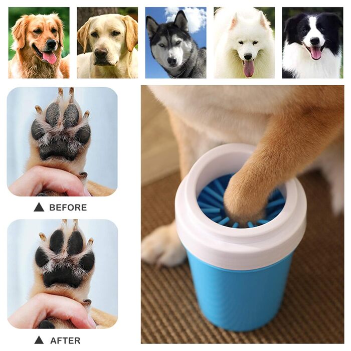 Очисник лап для собак Elinala, щітка для миття лап тварин, знімна масажна щітка для собак та котів, для очищення від бруду та багнюки (блакитний)