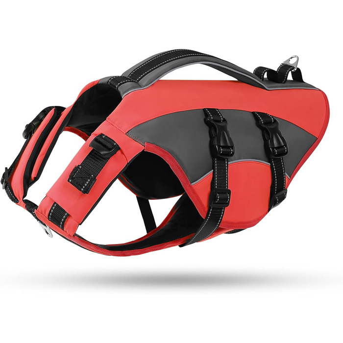 Жилет рятувальний для собак CITEKOILE з ручкою та світловідбиваючими елементами, регульований, для малих, середніх та великих собак, міцний, для водних видів спорту, плавання та катання на човні, червоний, XS, червоний
