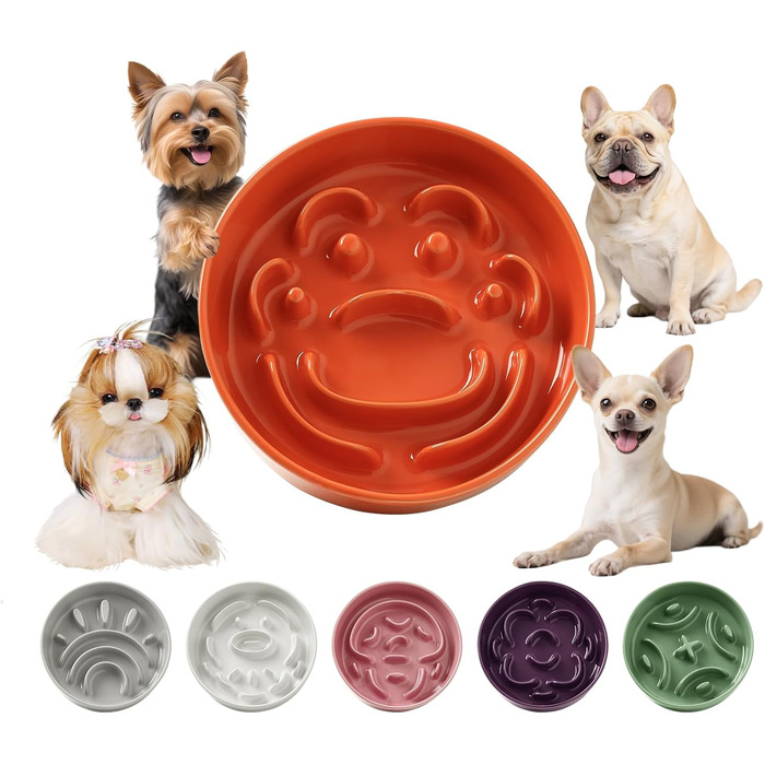 Керамічна миска для собак від ковтання - неслизька миска для собак з кераміки - годівниця для собак та котів - підходить для сухого та вологого корму - 180г (Маленька, Помаранчевий)