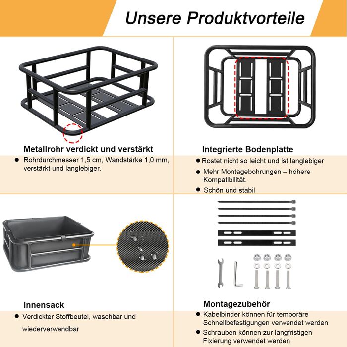 Металевий задній кошик для велосипеда: міцний, великий, для велосипедних турів, покупок, з дощем та сіткою