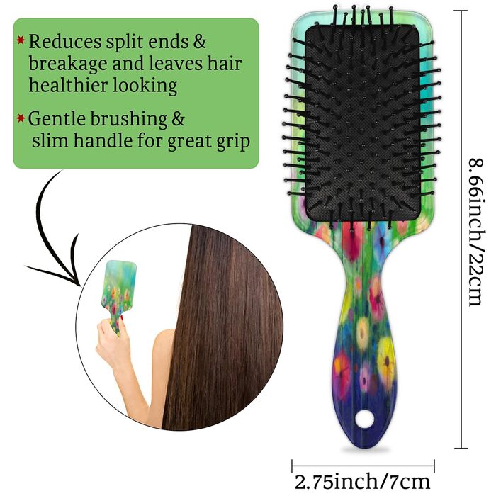Щітка для волосся з акварельним малюнком собак, нейлонові щетинки, підходить для густого, кучерявого, тонкого, довгого, короткого, мокрого або сухого волосся, надає блиск та забезпечує безпеку для волосся, (Акварельний абстрактний квітковий візерунок)