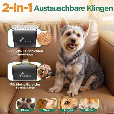 Гімрас 6-в-1 професійна машинка для стрижки собак з набором ножиць, 7000 об/хв, тиха, акумуляторна, для густого хутра, 4-в-1 триммер для лап, срібна