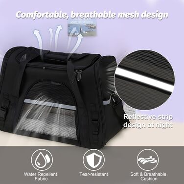 Транспортна сумка для тварин ZSMJAER з підстилкою з флісу, для котів та маленьких собак до 10 кг, чорна