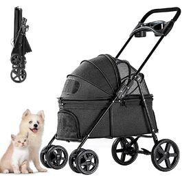 Візок для собак та котів, складний, до 15 кг, чорний
