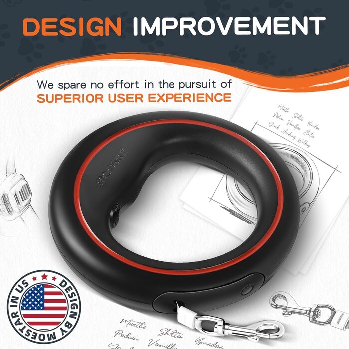 Рулетка для собак Moestar 3м, висувна, з контейнером для відходів, для малих та середніх порід (чорний/зелений, чорний/помаранчевий)