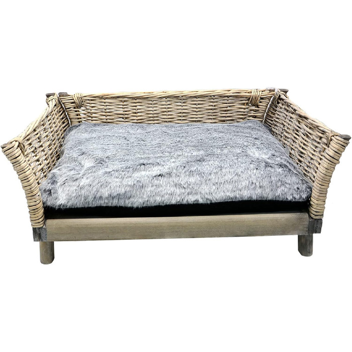 Собаче ліжко UNUS з ротангу, кутовий диван для собак L 80 x W 50 x H 30 см, знімний поліестерний подушка, підходить для всіх порід собак