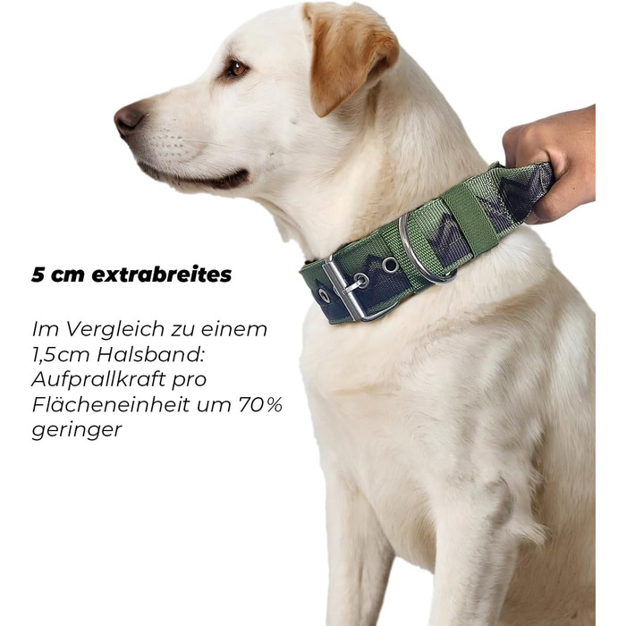 Нашийник для собак Premium NeckShield Kontroll – 5 см, з посиленим амортизуючим наповнювачем, сертифікована безпека SGS, професійний захист для великих і дуже великих собак, 50-58 см, колір Джунглі Ніч