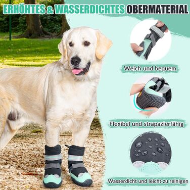 Чоботи для собак SlowTon - Водонепроникні зимові чоботи для собак, теплі снігоступи з неслизькою гумовою підошвою та світловідбиваючими смугами для собак маленьких та великих порід, розмір 5 (зелений)