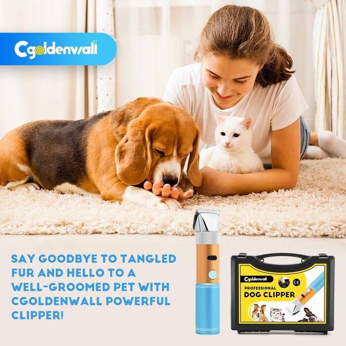 Електрична машинка для стрижки собак CGOLDENWALL 400W – професійна, акумуляторна, з набором насадок 3мм+6мм, 5 годин роботи, тиха (<50db), запобігає заплутування шерсті