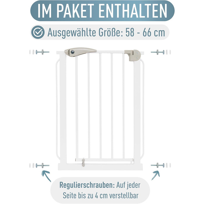 Захист для сходів IB STYLE для дітей - сітка для сходів, захист від собак, автоматичне закриття, без свердління, білий, 58-66 см