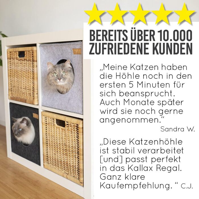 KaraLuna Будиночок для котів з фетру для стелажа IKEA Kallax/Expedit, затишна лежанка для великих котів або двох котів, темно-сірий