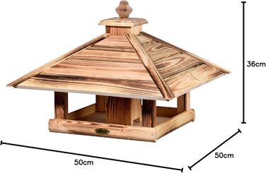 Дерев'яна годівниця для птахів dobar Green Label 18008FSCe, велика, 50x50x36 см, підвісна та для стійки, натуральне дерево, обпалена, для диких птахів