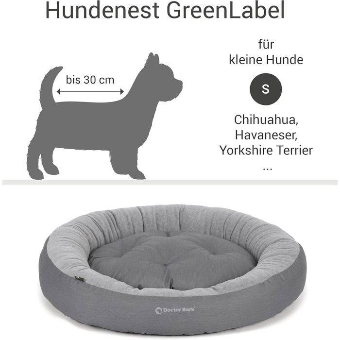 Кругле м'яке ліжко для собак Doctor Bark GreenLabel, 50x40 см, сірий (S)
