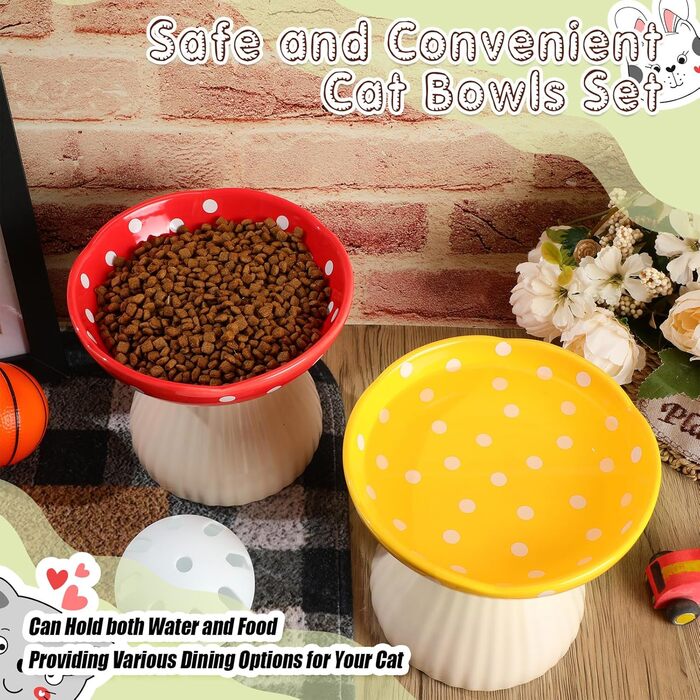 Підвищений годівниця для котів Teenyyou з кераміки, 2 шт. - для котів з вусами, широка миска для корму та води