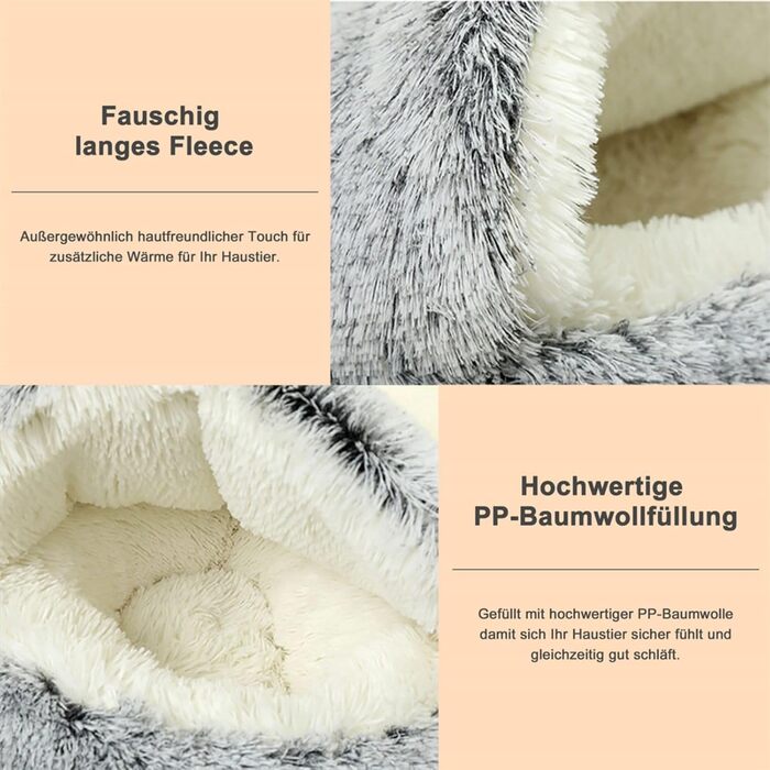 Кругле ліжко для собак та котів Freyamy Ø60 см, напівзакрите з капюшоном, тепле, зручне, коричневе, М