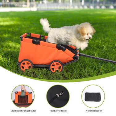 Міні-візок для домашніх тварин, складаний універсальний візок для покупок з висувним ручками, Doggie Wagon з вбудованим подушкою та страхувальним тросом, з кишенькою (Темно-зелений) (Оранжевий)