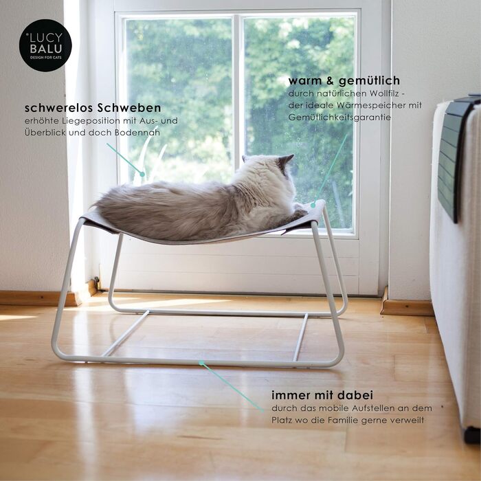 Лежак-гамак для котів LucyBalu Float, 70x47x35 см, металевий каркас, вовняний фетр, білий