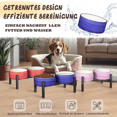 Керамічна годівниця для собак на підставці з нержавіючої сталі - подвійна годівниця для маленьких та середніх собак, антиковзаюча, для корму та води, 350г/660мл, 15см, блакитна