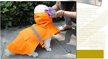 Дощовик для собак, дощовий плащ з капюшоном для собак з шлейкою, легкий та світловідбиваючий дощовик для середніх та великих собак (Помаранчевий, XS)