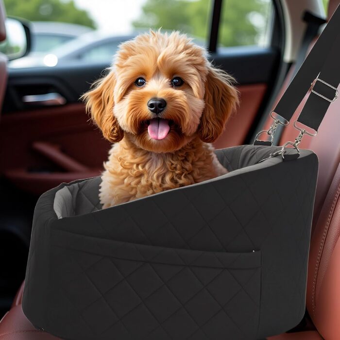 Автомобільний лежак для собак та котів, з кишенями для зберігання, з ременями безпеки, чорний та сірий