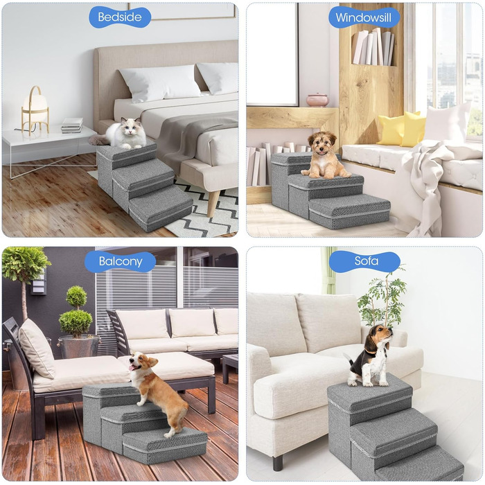Сходинки для собак маленьких порід, 3 сходинки, складана, для котів та собак, з ящиками для зберігання, підійде для дивану та ліжка