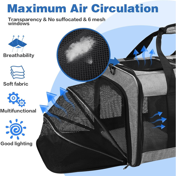 Трансформер для домашніх тварин 2-в-1: переноска для котів та собак, сіра. Розширювана переноска для 2 котів або середнього собаки. Міцна, з вентиляцією, для подорожей.