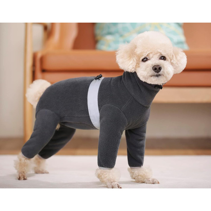Теплий флісовий одяг для собак, зимовий, з довгими рукавами, чотирилапий, регульований, для маленьких та середніх собак, розмір XS (Сірий)