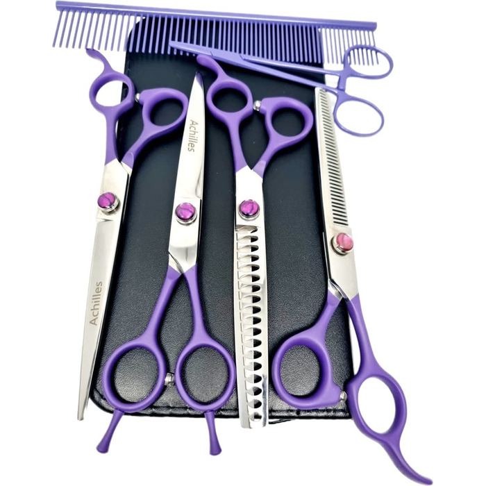 Набір ножиць для собак Achilles 7-частинний – догляд за шерстю, стрижка, Pruble & Silver 7 дюймів