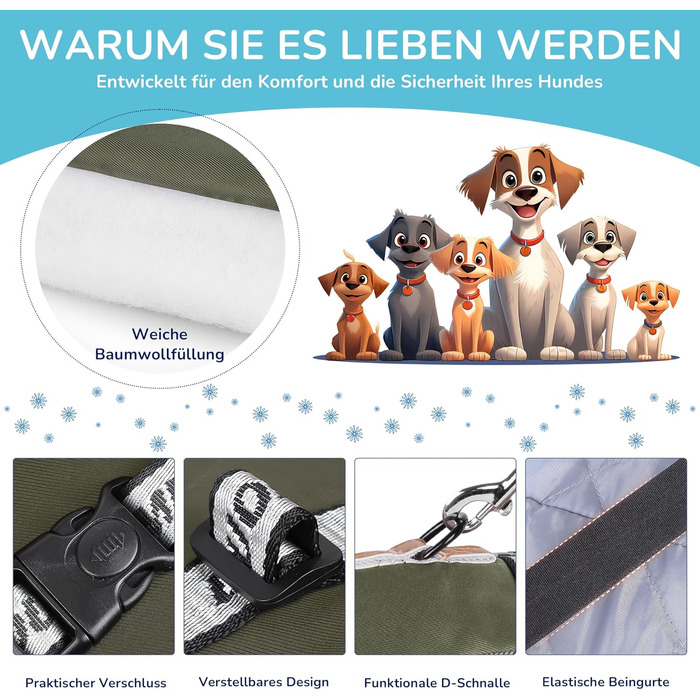 Зимовий теплий одяг для собак ALLSOPETS з відбиваючими елементами, розмір 3XL, армійний зелений