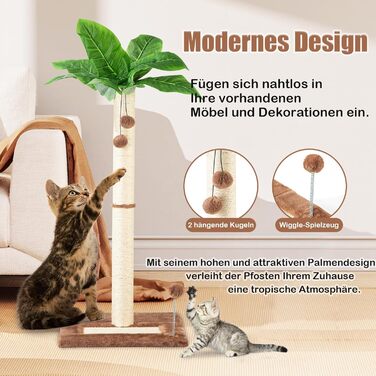 Leisuremix Кігтеточка для котів XXL 80 см, зелена, сучасний дизайн, стовпчик для великих котів та кошенят