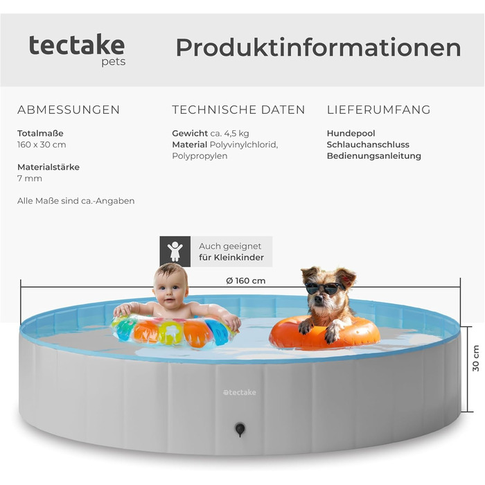 Басейн Tectake® для собак та дітей, 120 см⌀: ідеальний для ігор з водою та м'ячиків