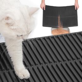 PetNova Легко миючийся килимок для котячого туалету, чорний, 61×38 см — антиковзаючий, водонепроникний, м’який для лап, ловить наповнювач
