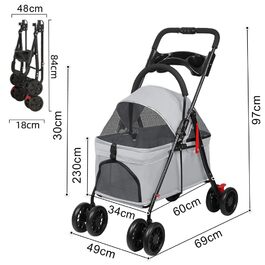 Дитяча коляска для собак та котів Homewell, складана, до 20 кг, сіра