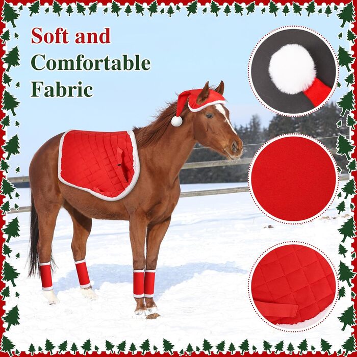 6 шт. новорічні підкови для коней, гільзи для ніг з штучним хутром, шапка Санти для коней, костюм для коня, новорічний декор для коней, аксесуари для костюмів