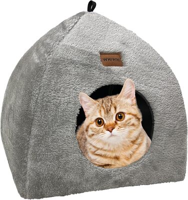 Котяча хатинка Whiwhi для дому, намет для котів із м'яким плюшевим матрацом, складаний сірий будиночок 45x45x41 см