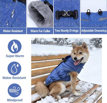 Водонепроникний та вітронепроникний теплий зимовий одяг для собак - куртка з інтегрованим шлейкою, розмір M (також доступний L, колір: синій, червоний)