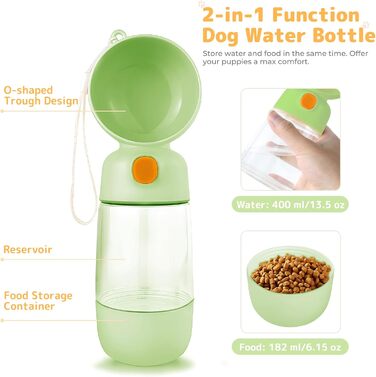 Водяна пляшка для собак BRIMFULITE з мискою та кормушкою, витривала та легка, для подорожей та прогулянок, зелена