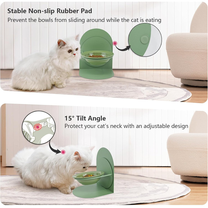 Підвищений годівниця для котів, керамічна миска для котів з металевим підставкою, антиковзаюча, не протікає, годівниця для домашніх котів (зелена, без підставки)