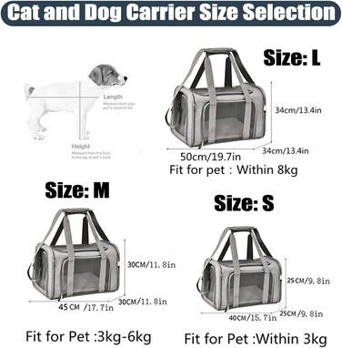 Транспортна сумка для тварин, переноска для собак та котів, складана переноска для подорожей, сіра (L)