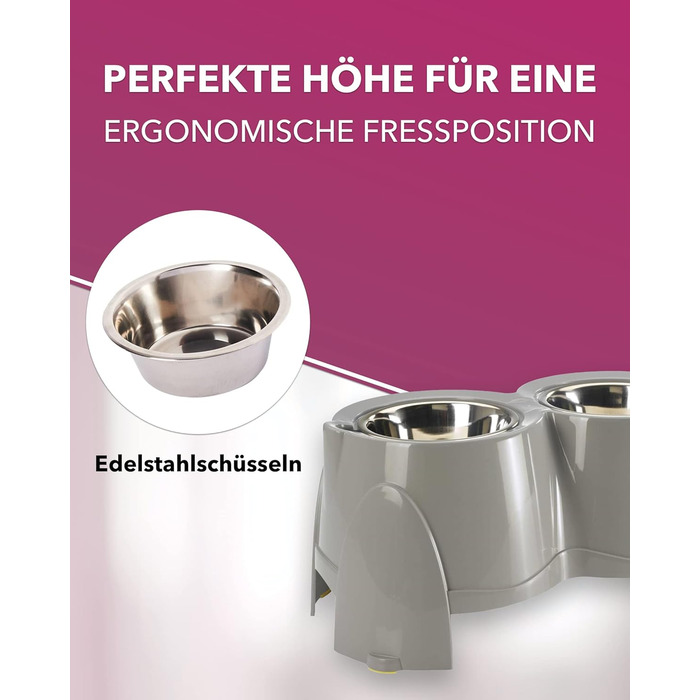 PETGARD Станція годування для собак з нержавіючої сталі - набір мисок - годівниця для собак Преміум класу - 61 x 35 x 28 см - об'єм 2 x 1500 мл