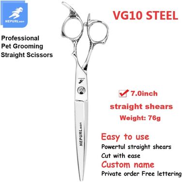 Професійна шерсть для тварин: прямі ножиці з Vg10 сталі, 17.8 см