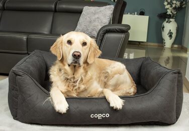 CopcoPet Hugo: ортопедичне ліжко для собак великих порід, велюрова обробка, коричневе, 100 x 80 см. Знімний чохол, неслизьке, легко миється. Для середніх та великих собак, захист суглобів, стабільна форма.